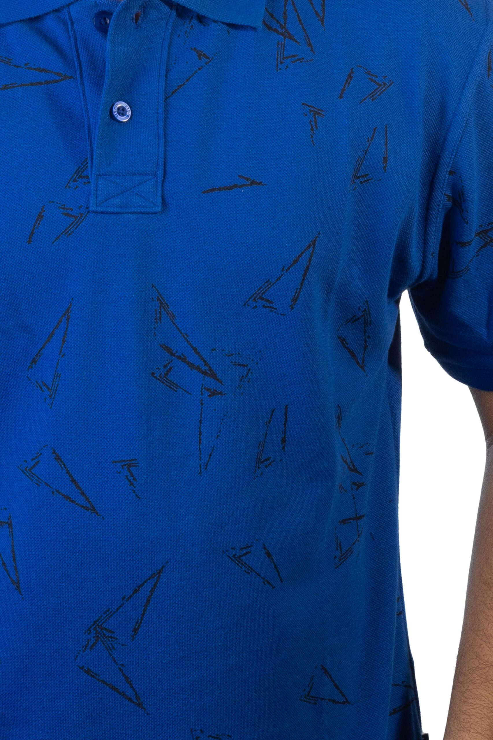 Royal Blue Polo T-Shirt with Geometric Triangle Print